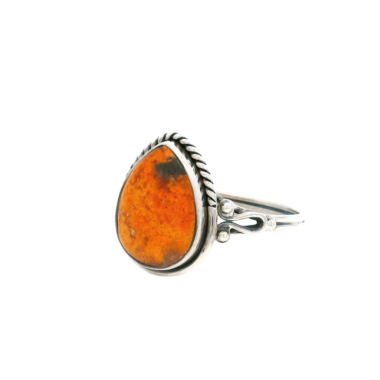 Bumblebee Jasper Cabochon Ring with Silver Design Bezel
