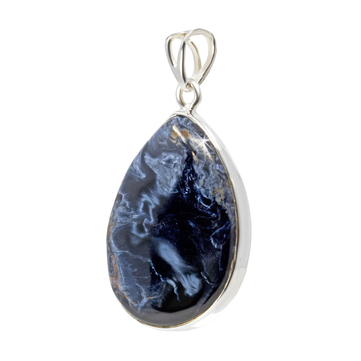 Pietersite Pendant - Simple Pear Cabochon with Silver Bezel & Cutout Bail
