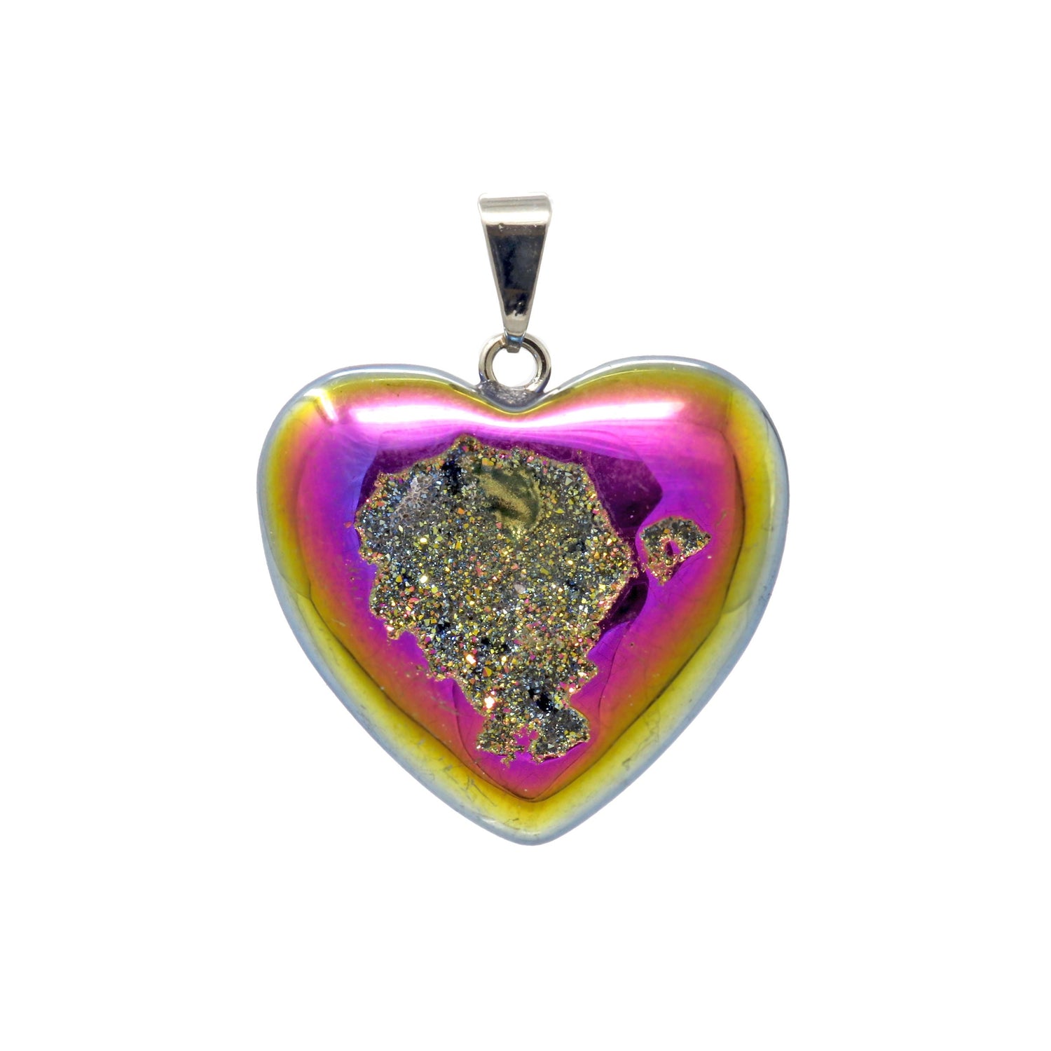 Titanium Druze Heart Drilled Pendant - Purples & Golds
