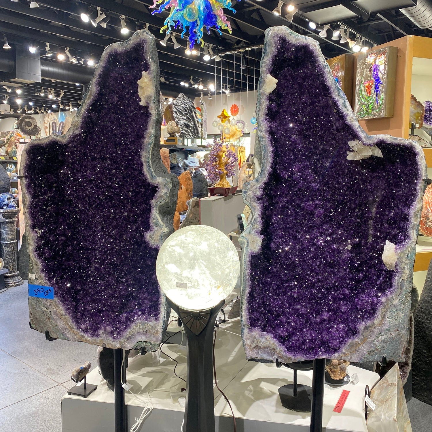 Amethyst Geode On Fitted Stand With Calcite Crystal Cluster
