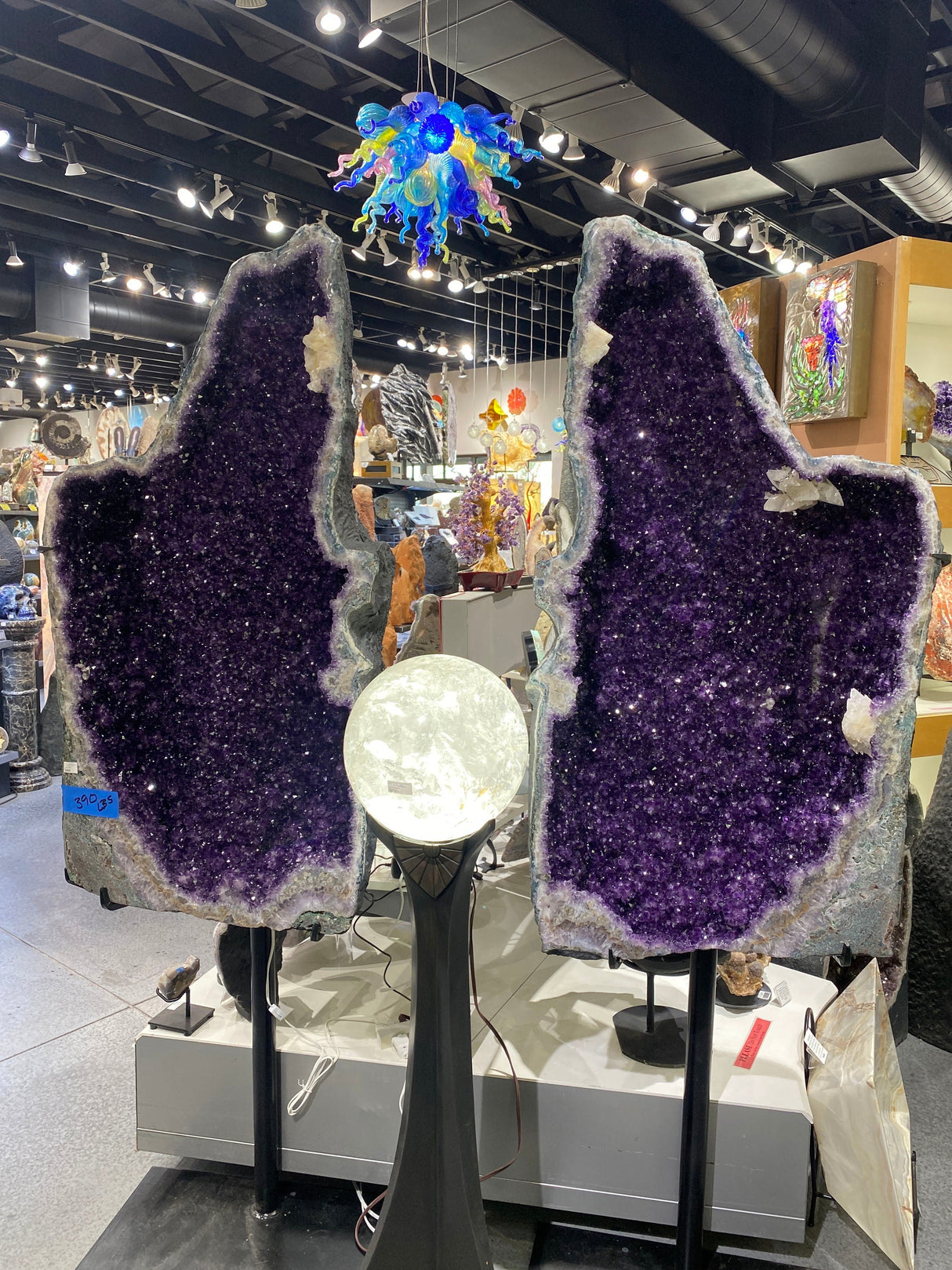 Amethyst Geode On Fitted Stand With Calcite Crystal Cluster