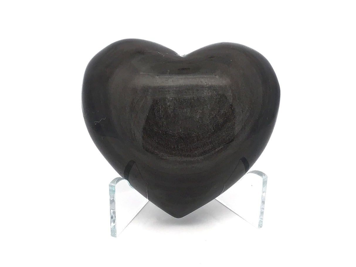 Silver Sheen Obsidian Heart on Lucite Stand