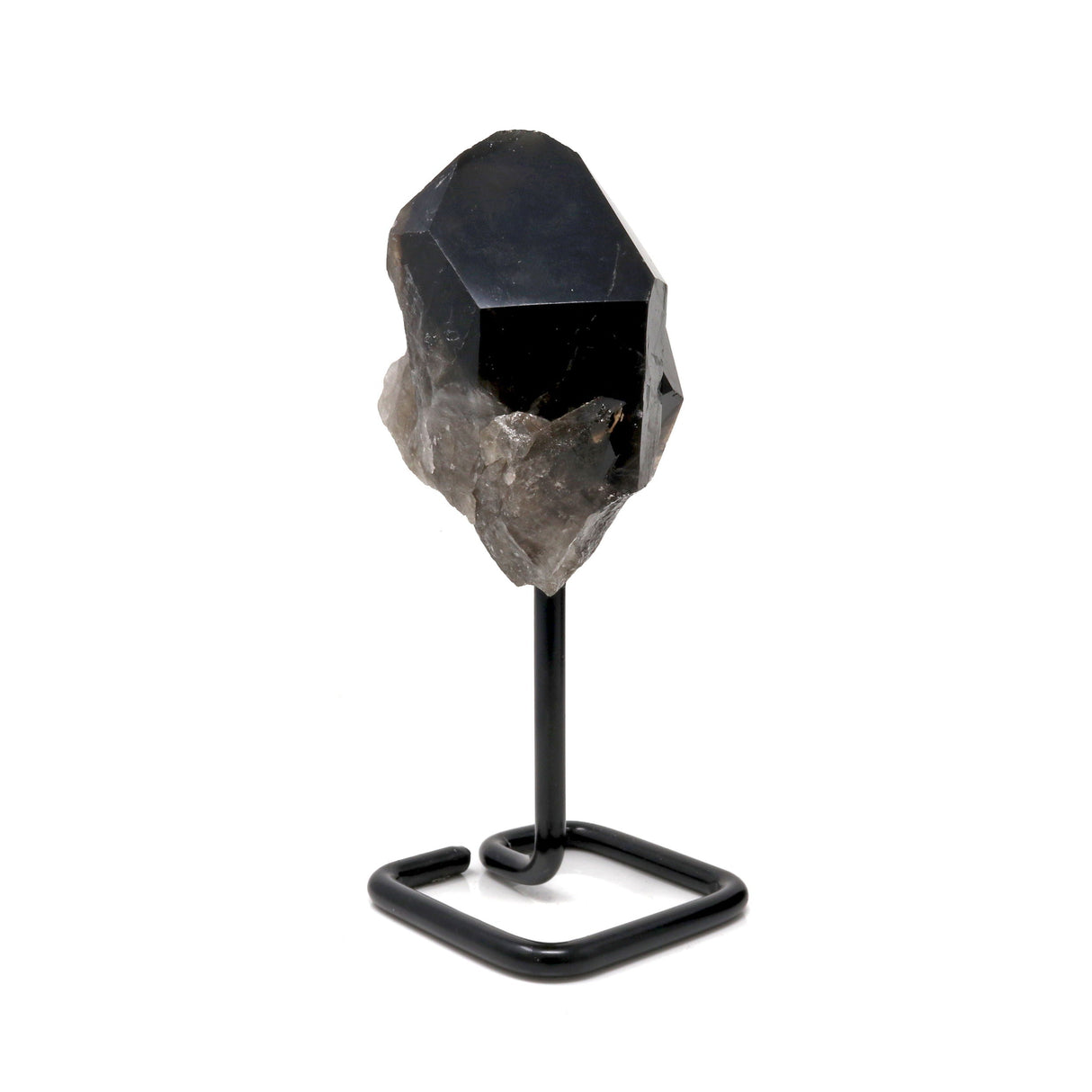 Smoky Quartz on Metal Post Stand with Geometric Shape