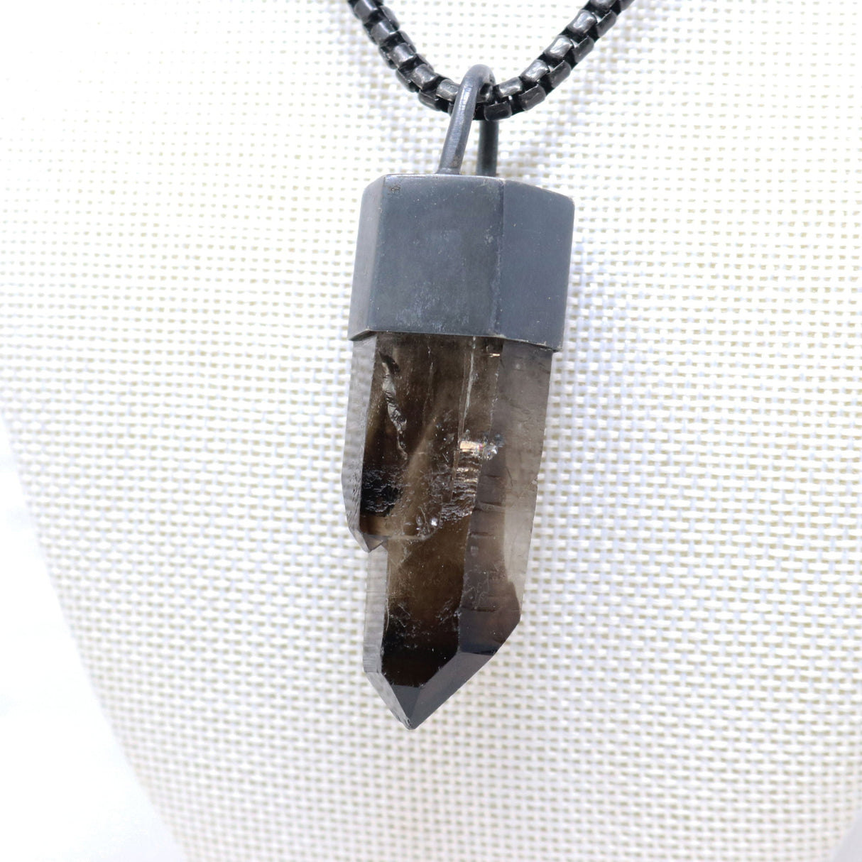 Smoky Point Crystal Pendant in Oxidized Cap Bail