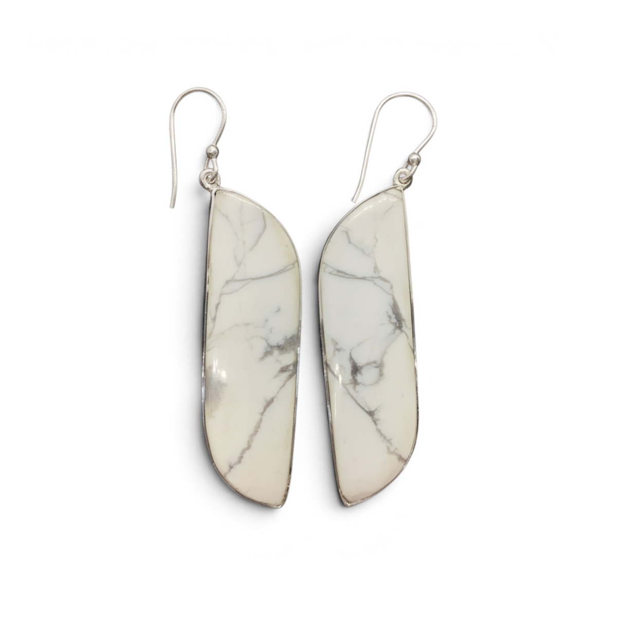 Rare Earth Gallery elongated freeform howlite dangle earrings with 925 sterling silver bezels and hook wires