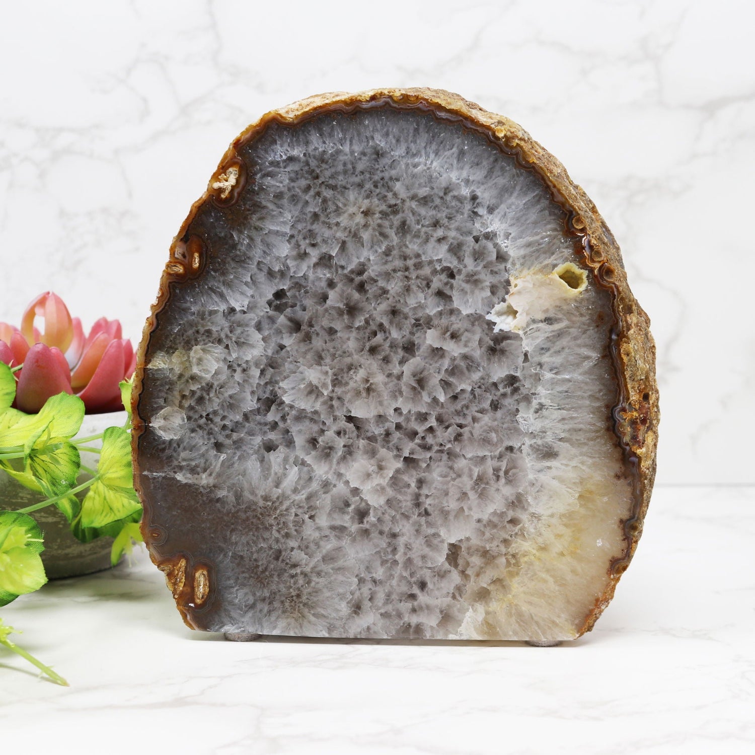 Agate Geode Cut Base with Shades of Gray & Yellow