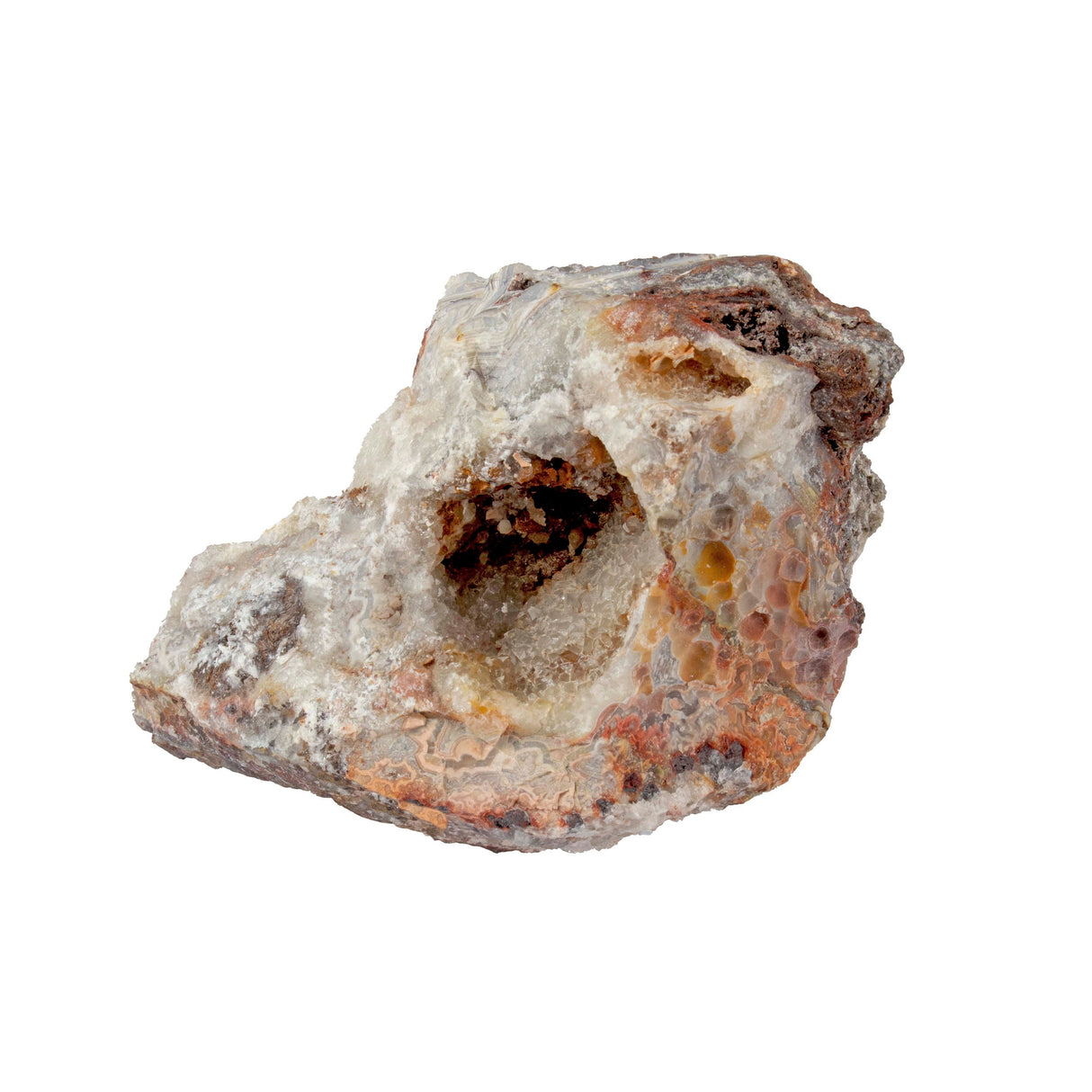 Laguna Lace Agate End Cut on Lucite Stand - Dense Gray Banding