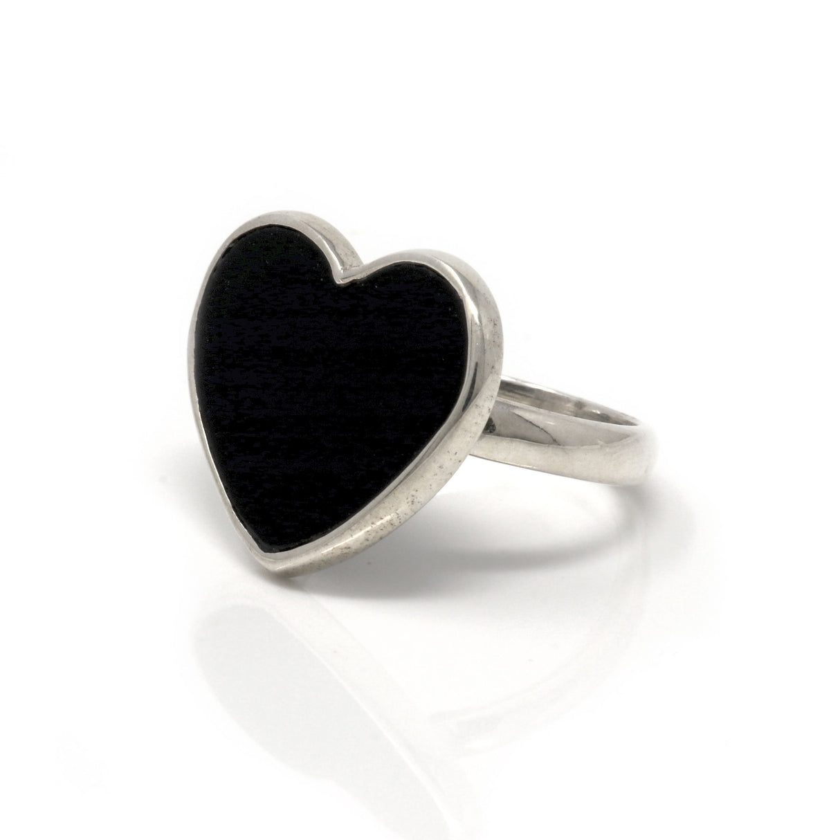 Black Onyx Heart Ring with Silver Bezel