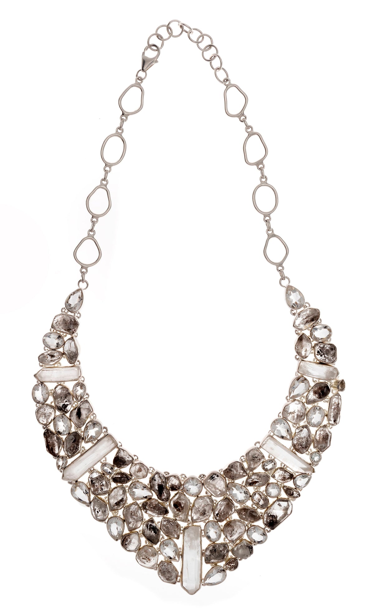 Herkimer Diamond Collar Necklace Set with White Topaz & Quartz Crystals