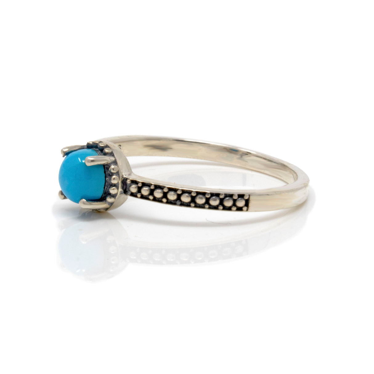 Arizona Turquoise Ring Size 5 4mm Round with Oxidized Prong Band