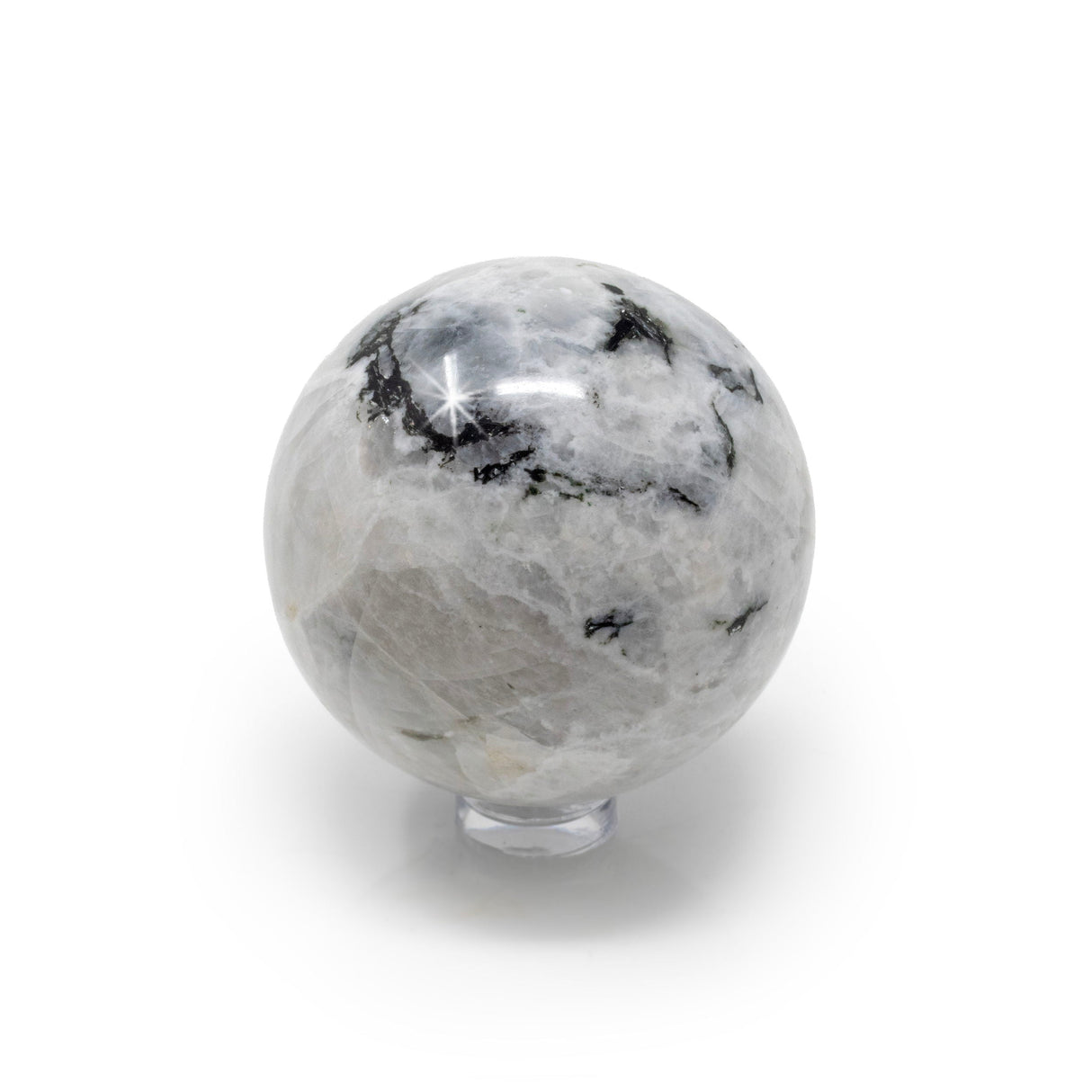 Rainbow Moonstone Sphere from India on Lucite Ring Stand