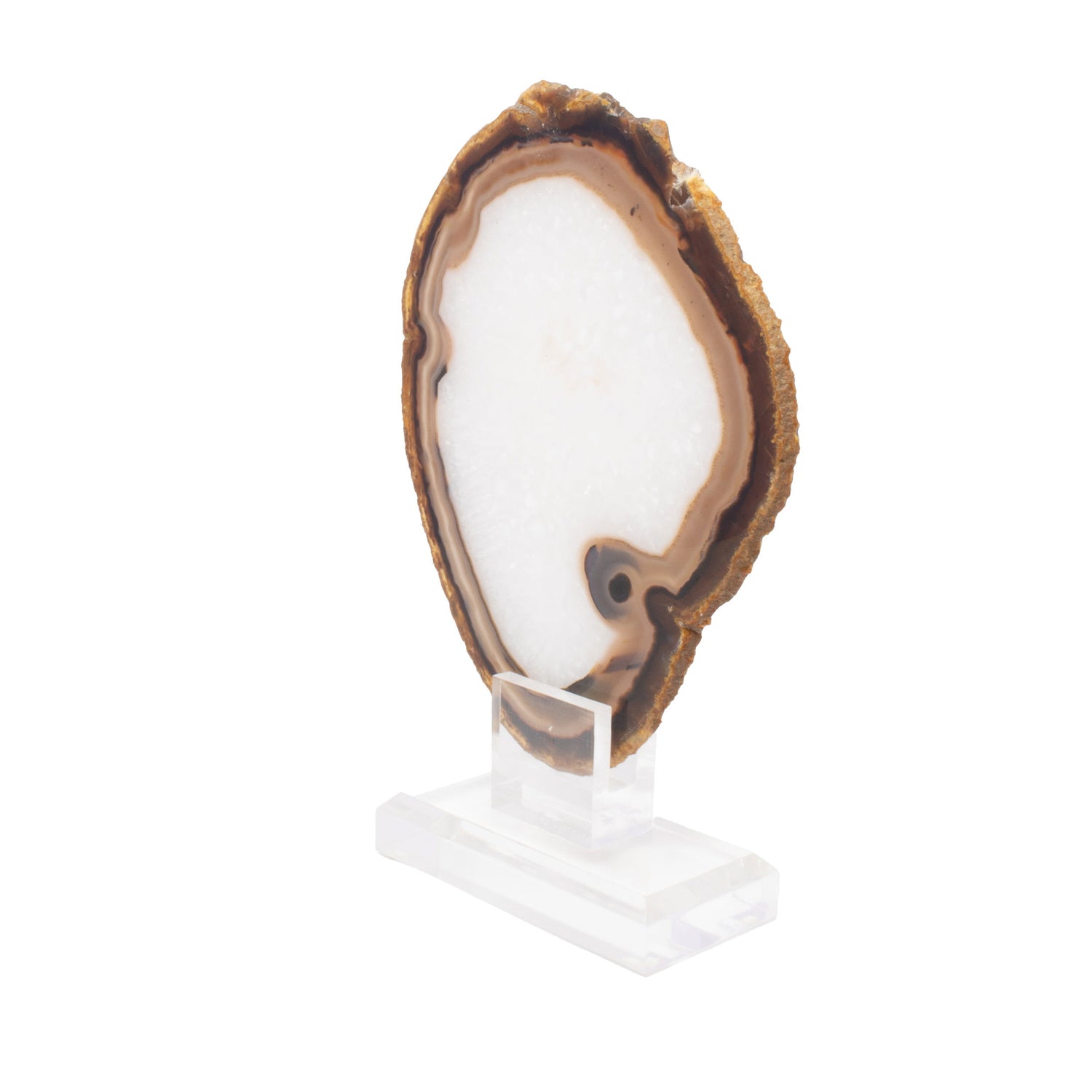 Carnelian Agate Slice on Acrylic Screw Stand - Classic Quartz Center with Tubluar Eye Inclusion