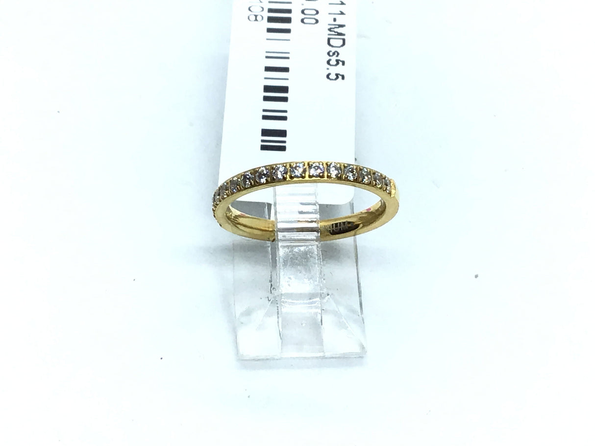 Gold IP plated titanium 2mm band pave-set with white CZ across half the ring