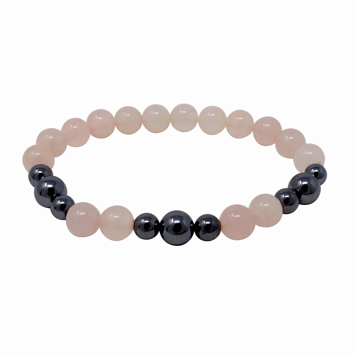Rose quartz and terahertz 8mm bead bracelet alternating soft pink and metallic silver beads