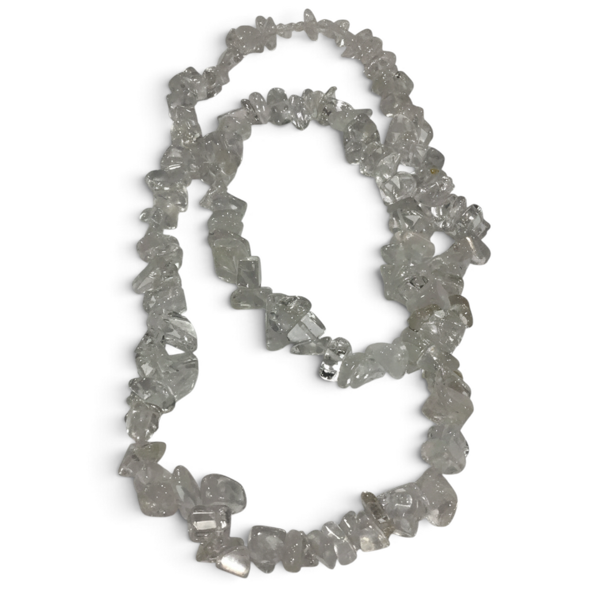 Rare Earth Gallery 30-inch necklace featuring chunky clear quartz chips with a natural, raw aesthetic.