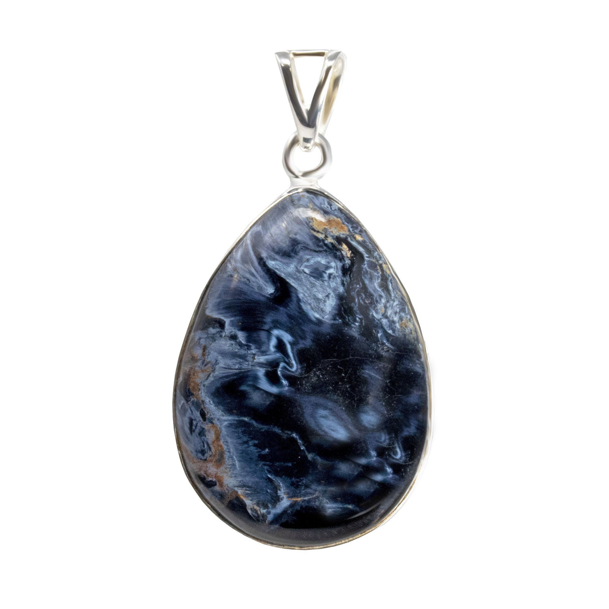 Pietersite Pendant - Simple Pear Cabochon with Silver Bezel & Cutout Bail
