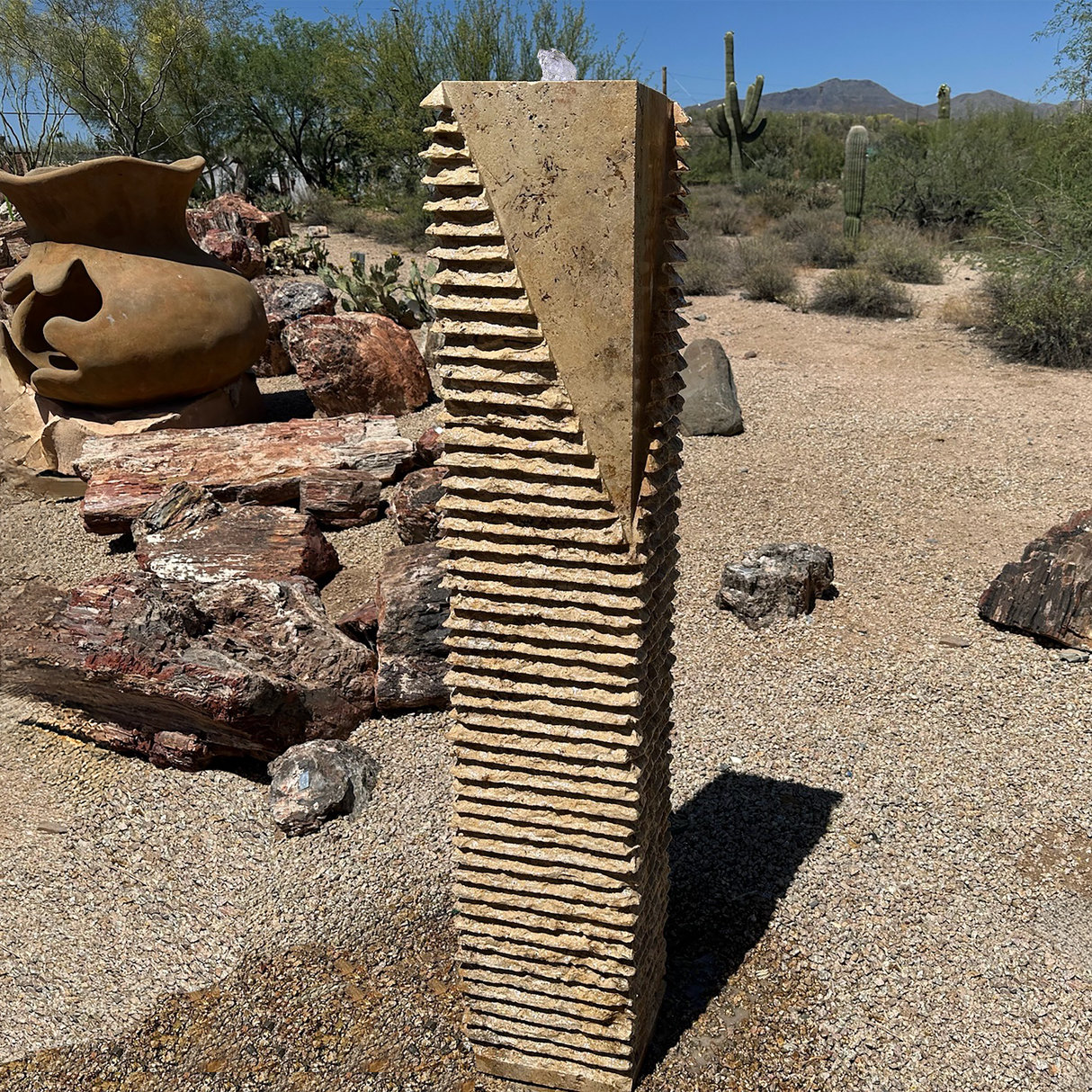 Carmel Travertine Column Trio Fountain Set With Pins - Design With Smooth Corner