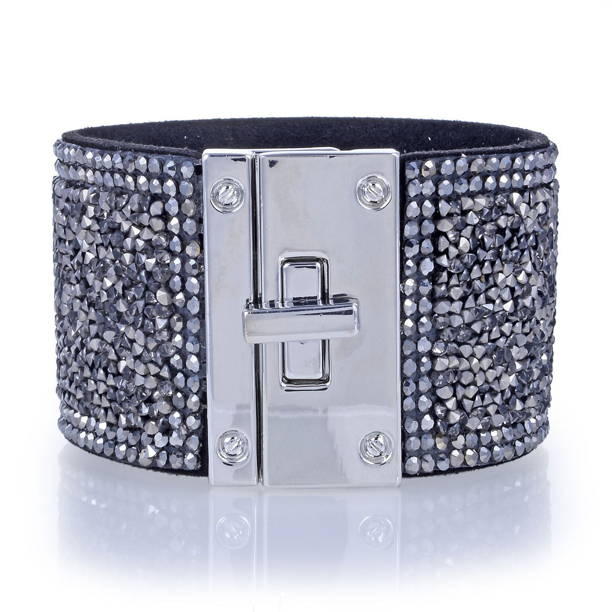 Wide Crystal Wrap Bracelet - Gun Metal with Magnetic Clasp