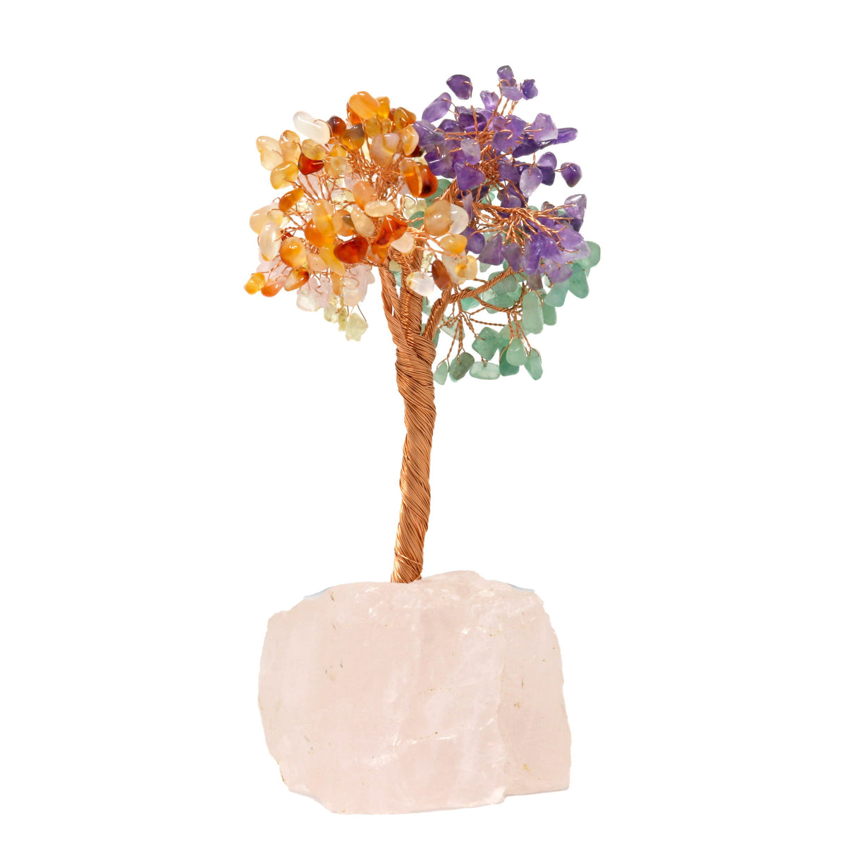 Gemstone Beaded Crystal Tree On Rose Quartz Base