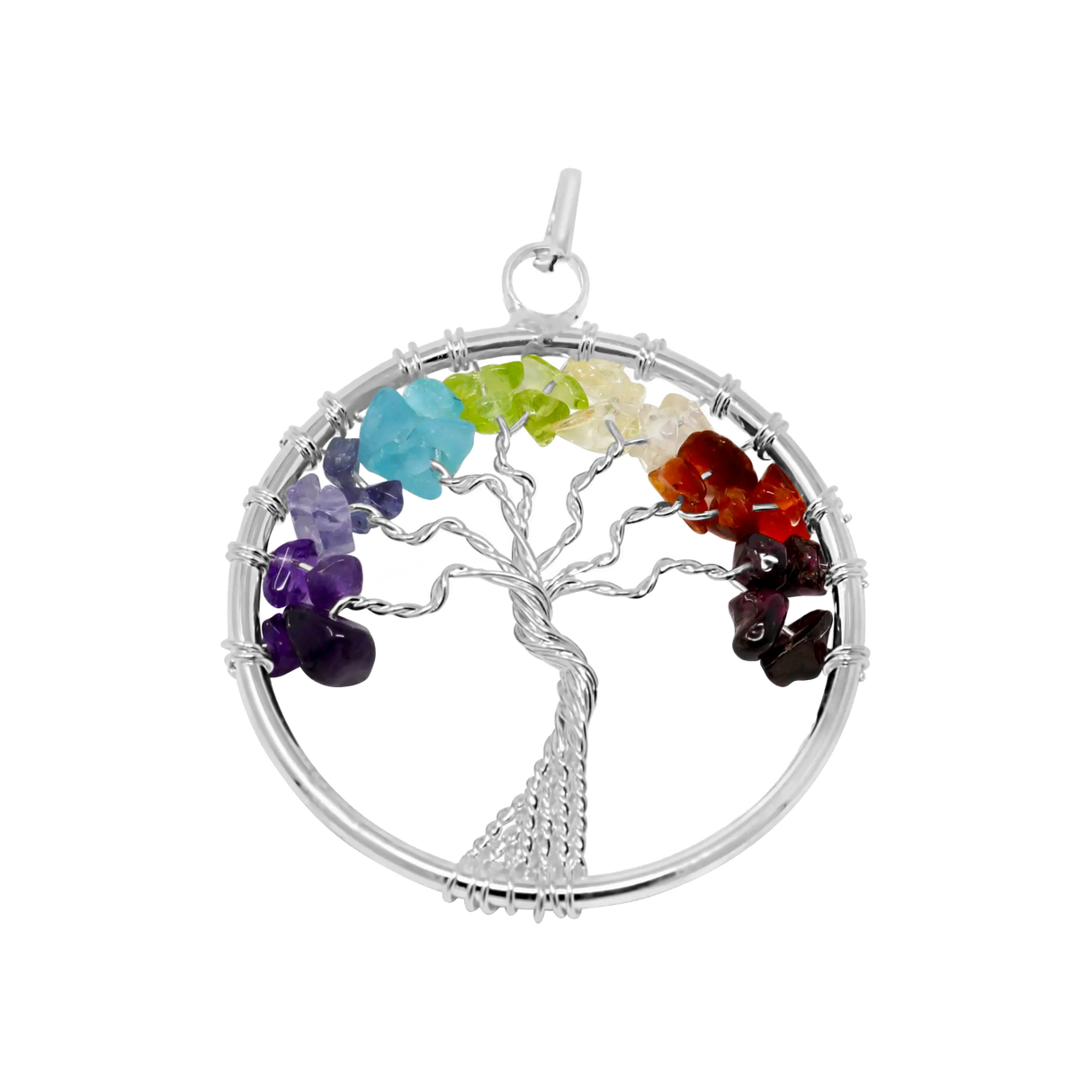 7 Chakra Wire Wrapped Tree of Life Pendant - Sacred Geometry