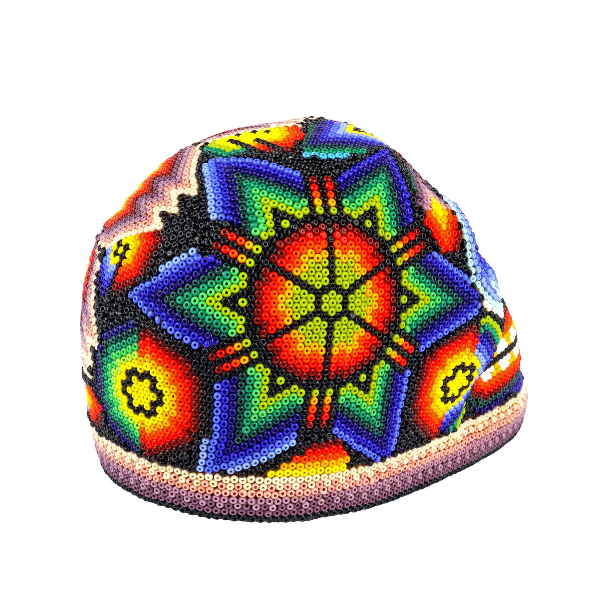Huichol Beaded Skull - Purple and Beige Banding Across the Jaw