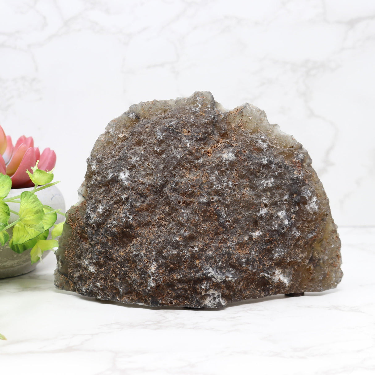 Agate Geode Cut Base with Crystal Flower Formations