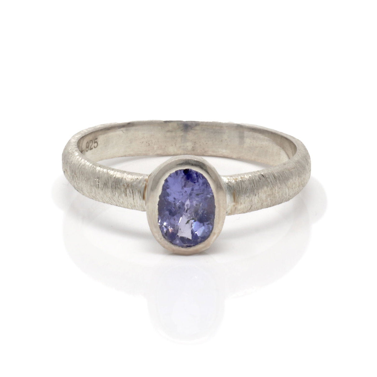 Tanzanite Faceted Ring - Oval with Brushed Silver Size 5/6/7/8/9
