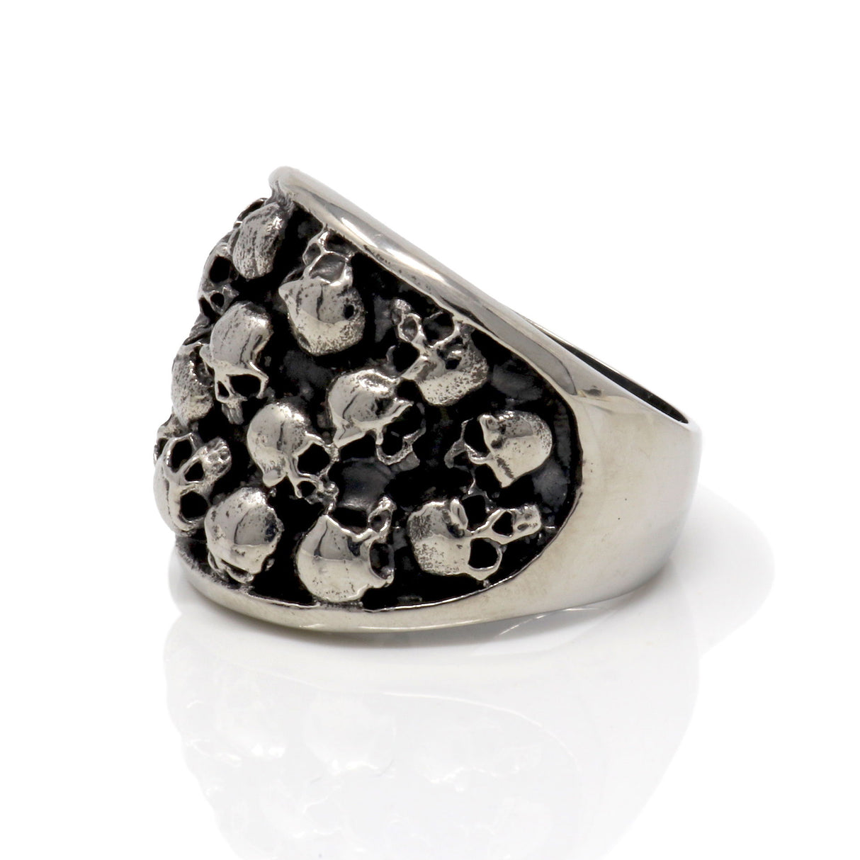 Stainless Steel Skull with Multi Skull on Wide Band