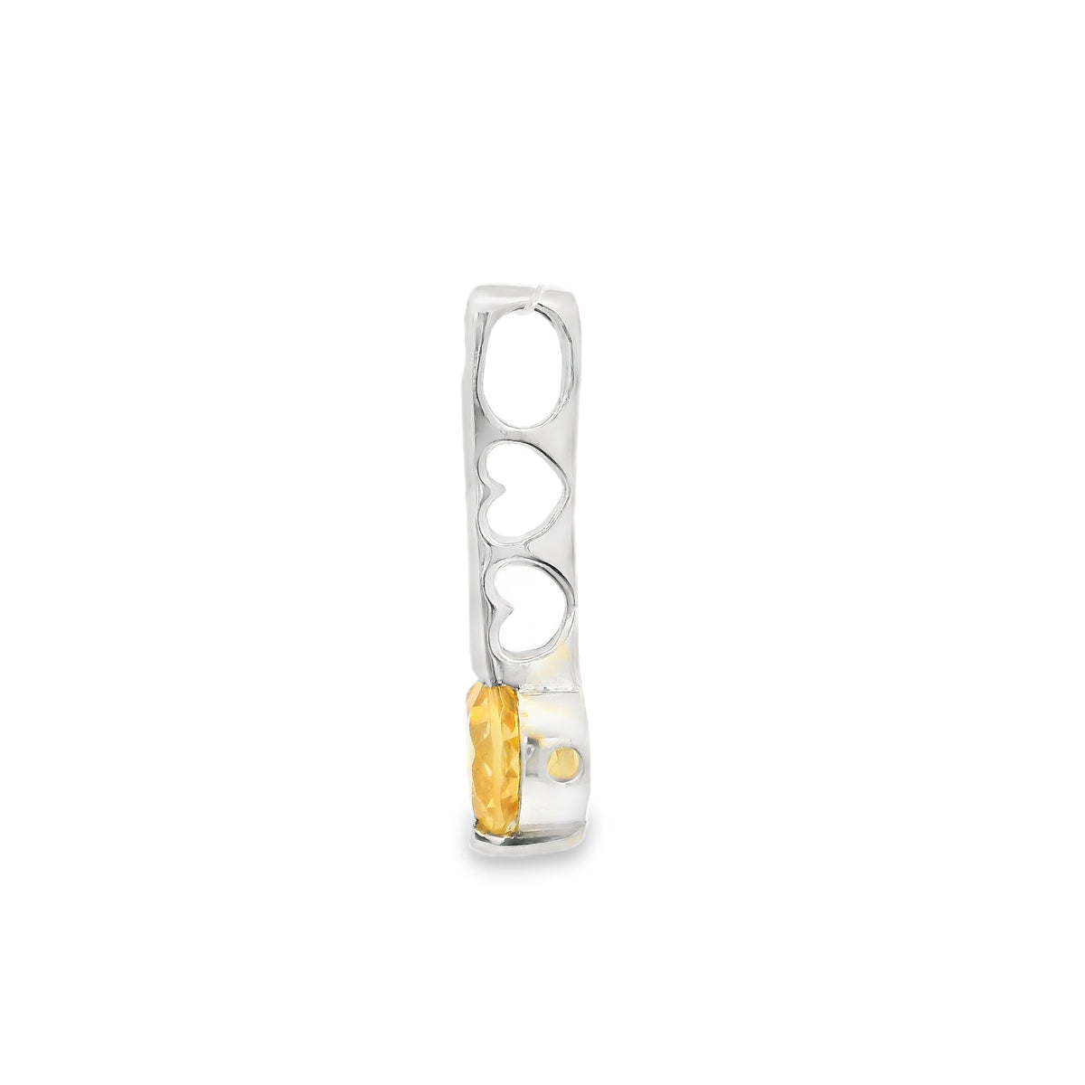 Pendentif Citrine - Rond Facetté Sertissage Clos En Argent Avec Découpes Cœurs