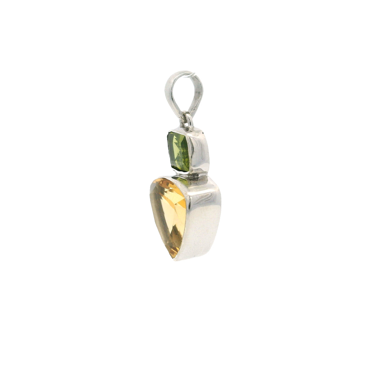 Faceted Citrine & Peridot Pendant - Trillion & Rectangle Silver Bezel Set