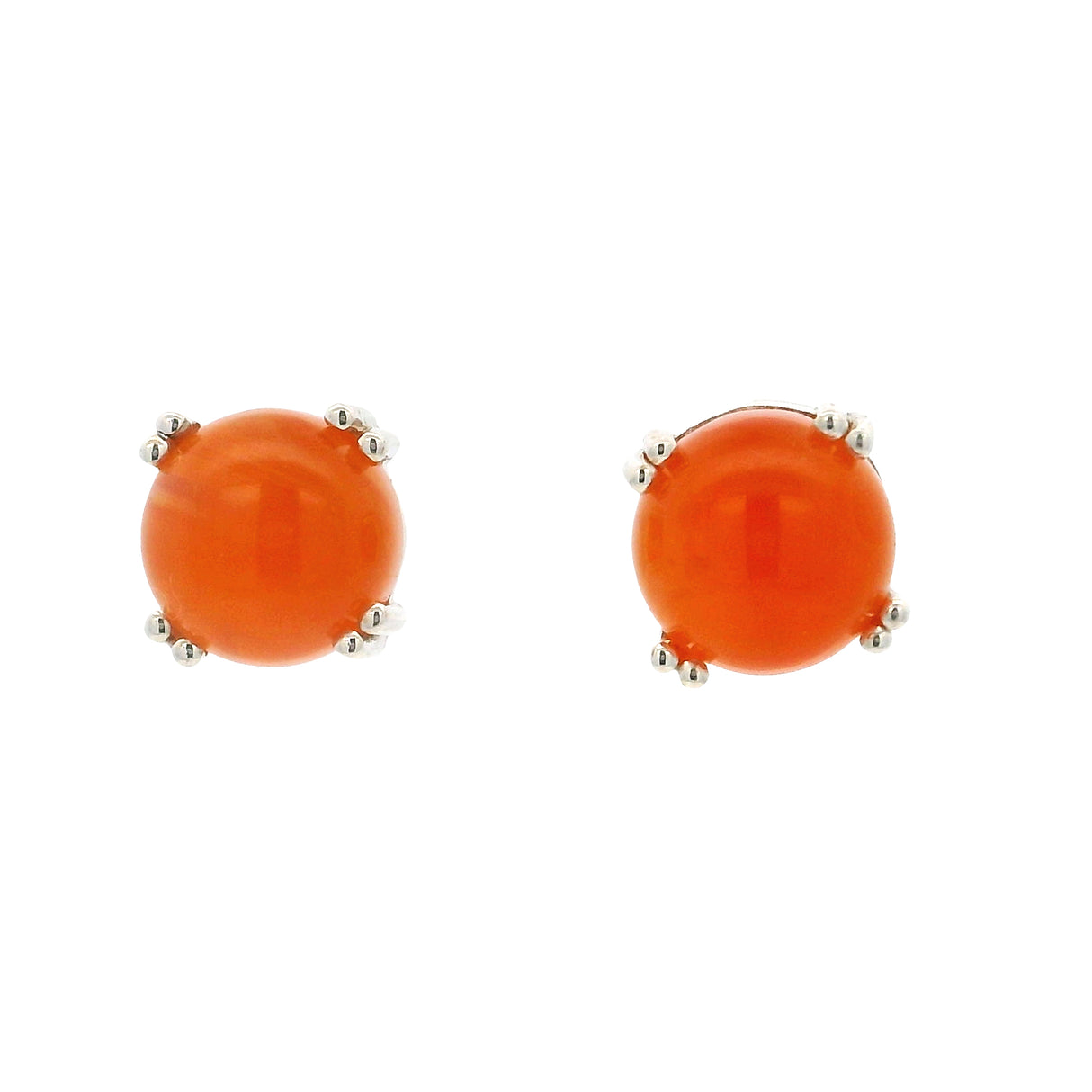 Round Cabochon Carnelian Stud Earrings