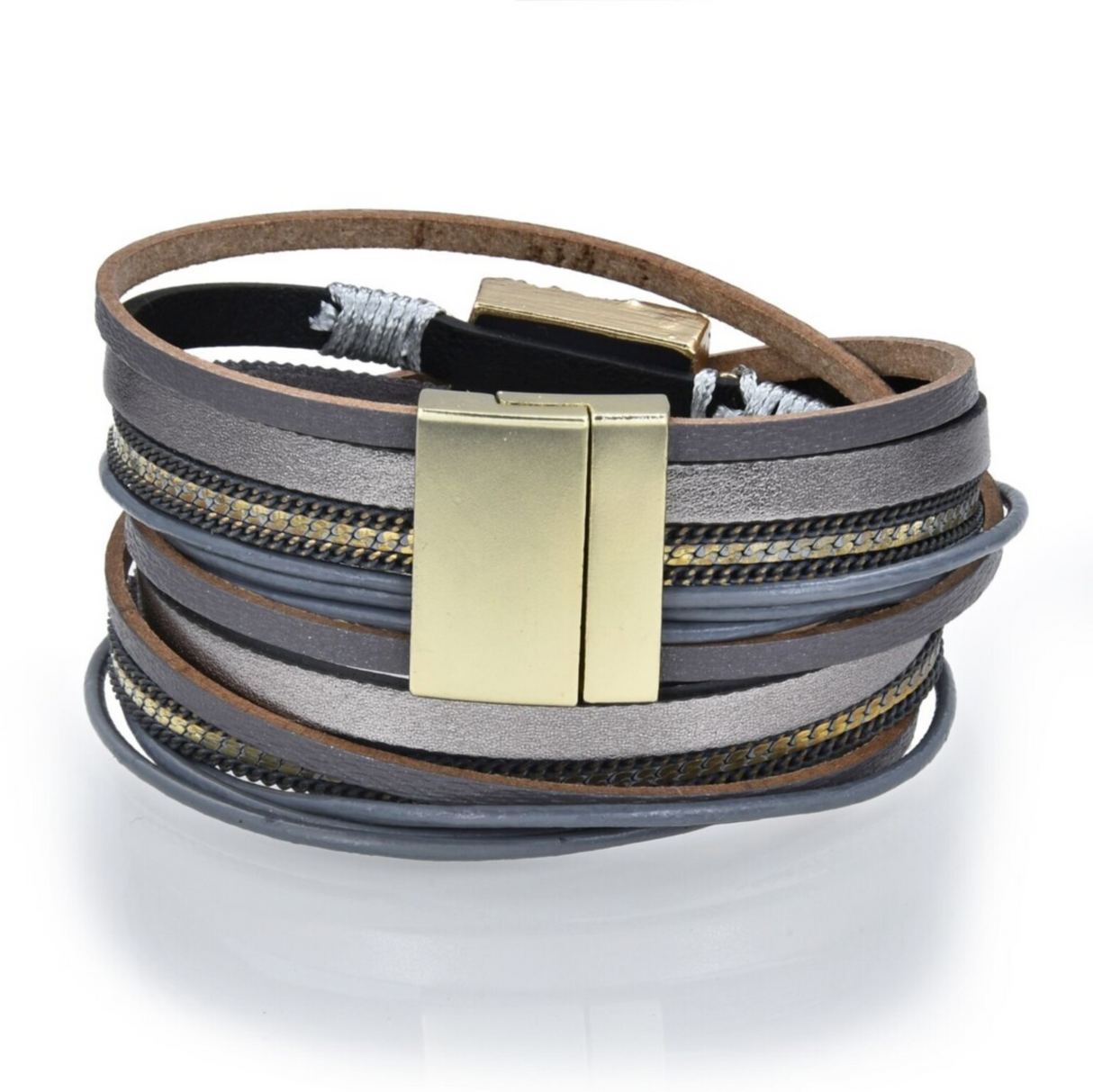 Charcoal Druze Multi Wrap Bracelet Double with Magnetic Clasp