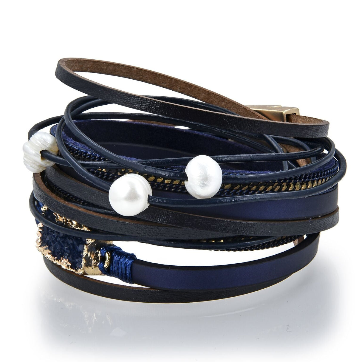 Double Wrap Druze Bracelet - Navy with Magnetic Clasp