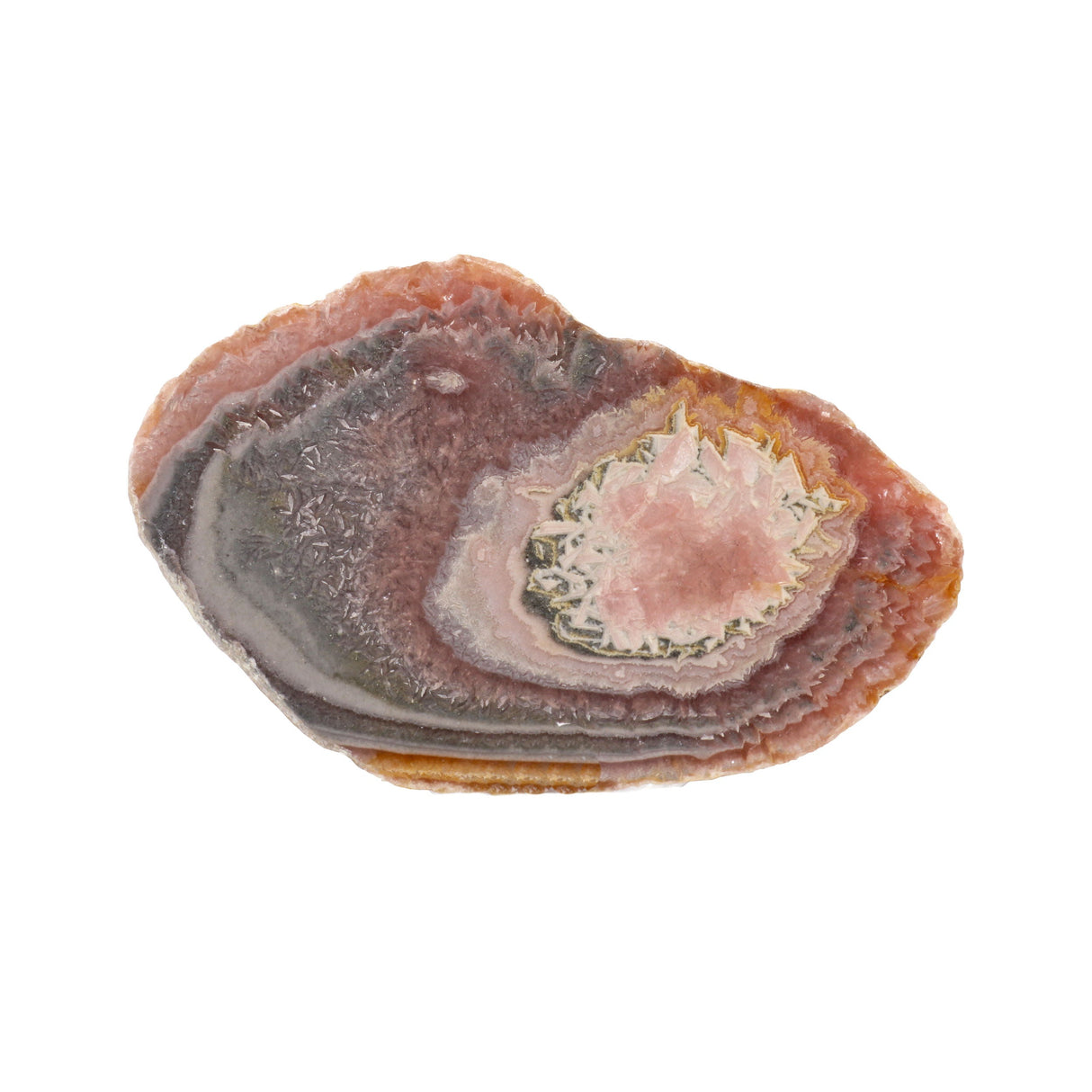 Rhodochrosite End Cut Specimen - Distinct Light Eye with Circular Banding