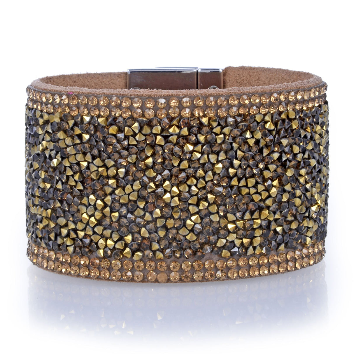 Wide Crystal Wrap Bracelet - Bronze with Magnetic Clasp