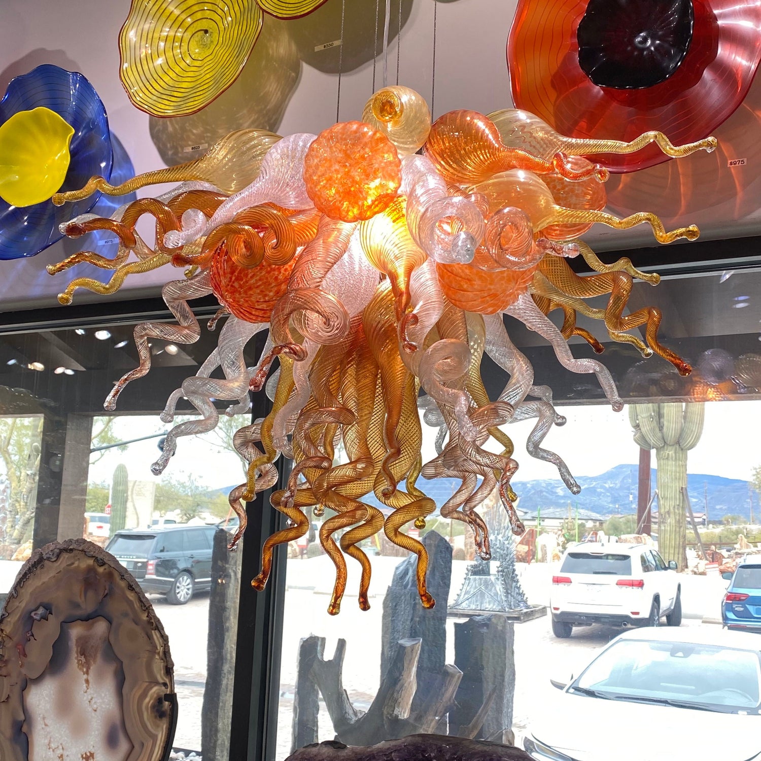 Hand-Blown Sunset Glass Chandelier - Ambers, Whites, Reds