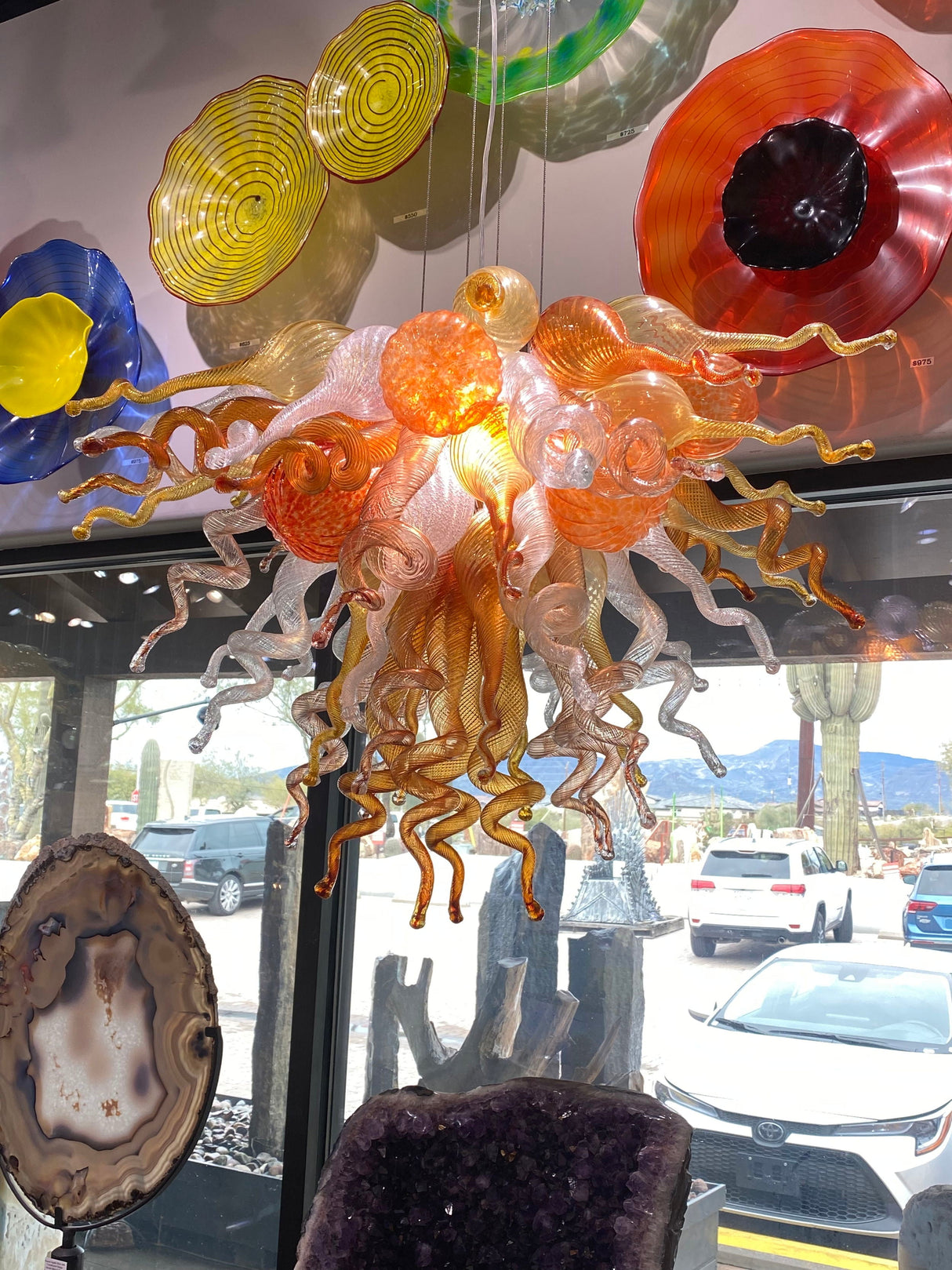 Hand-Blown Sunset Glass Chandelier - Ambers, Whites, Reds