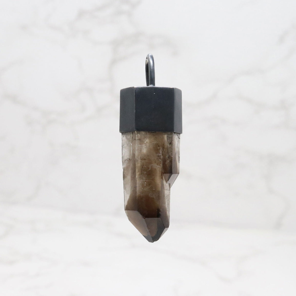 Smoky Point Crystal Pendant in Oxidized Cap Bail
