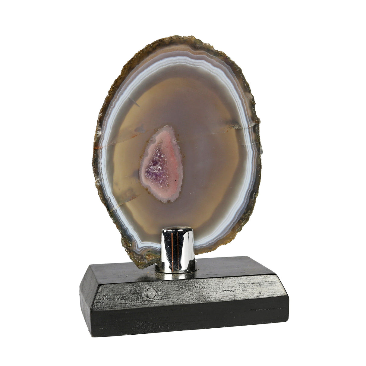 Agate Slice with Browns & Grays on Wooden Screw Stand