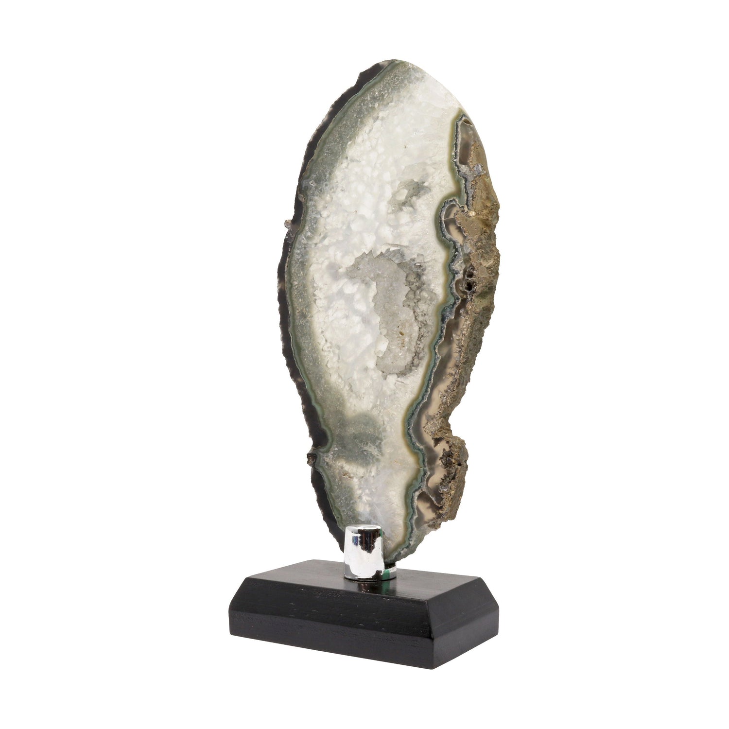 Agate Slice - Green Quartz with Brown Accents on Wooden Screw Stand