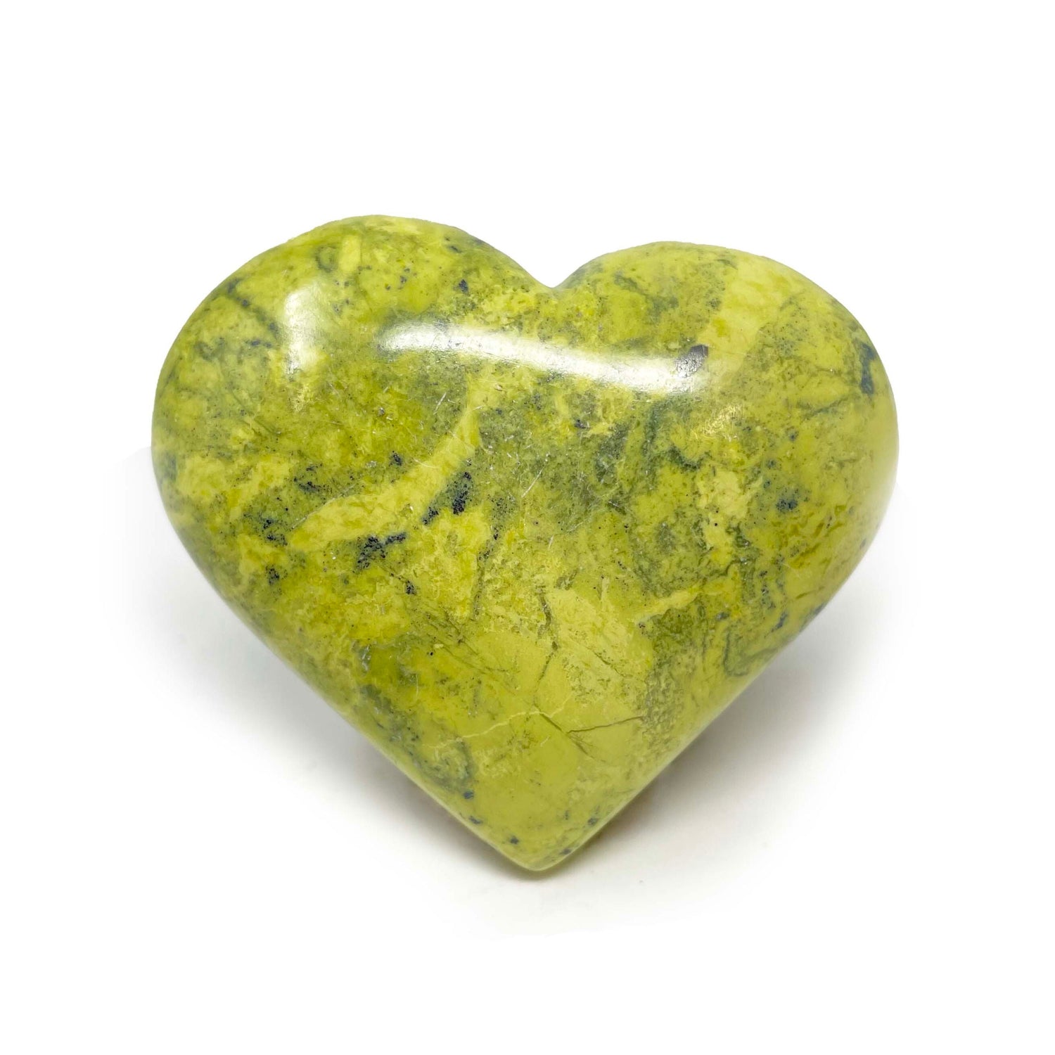 Green Serpentine Heart with Pyrite Inclusions