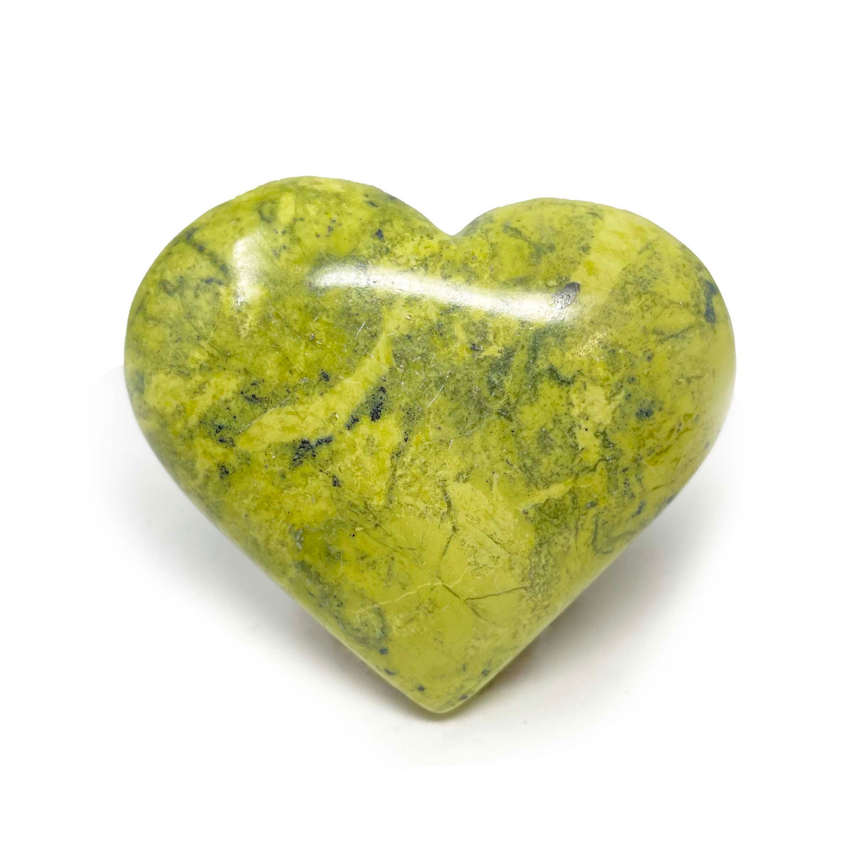 Green Serpentine Heart with Pyrite Inclusions