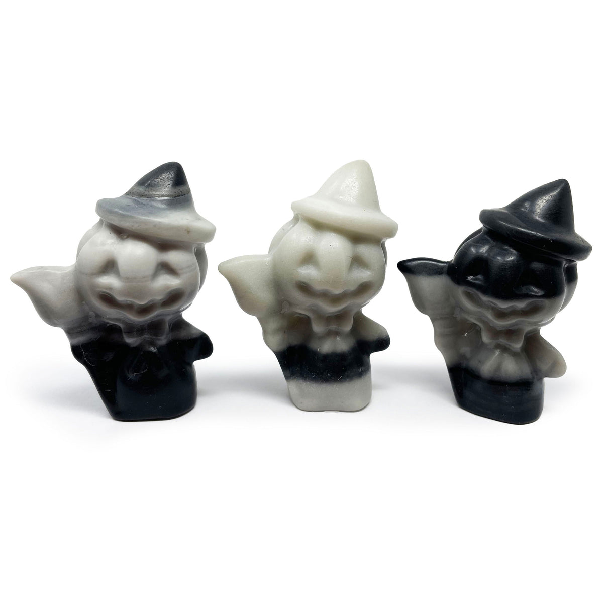 Zebra Jasper Jack-o-lantern Carving with Pointed Hat & Broom - Sold in Singles