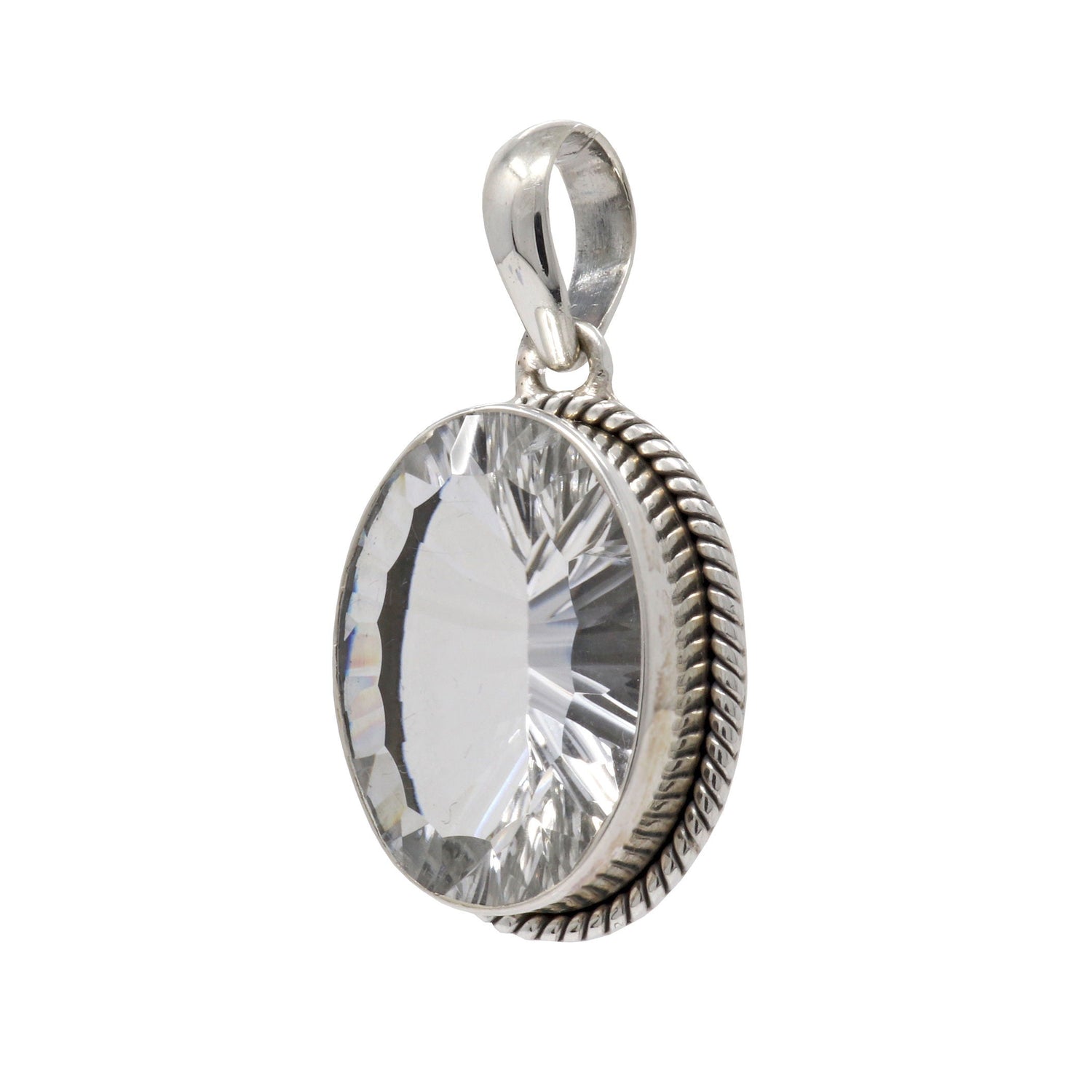 Quartz Pendant - Bezel Set Oval - Laser Cut with Table Faceting