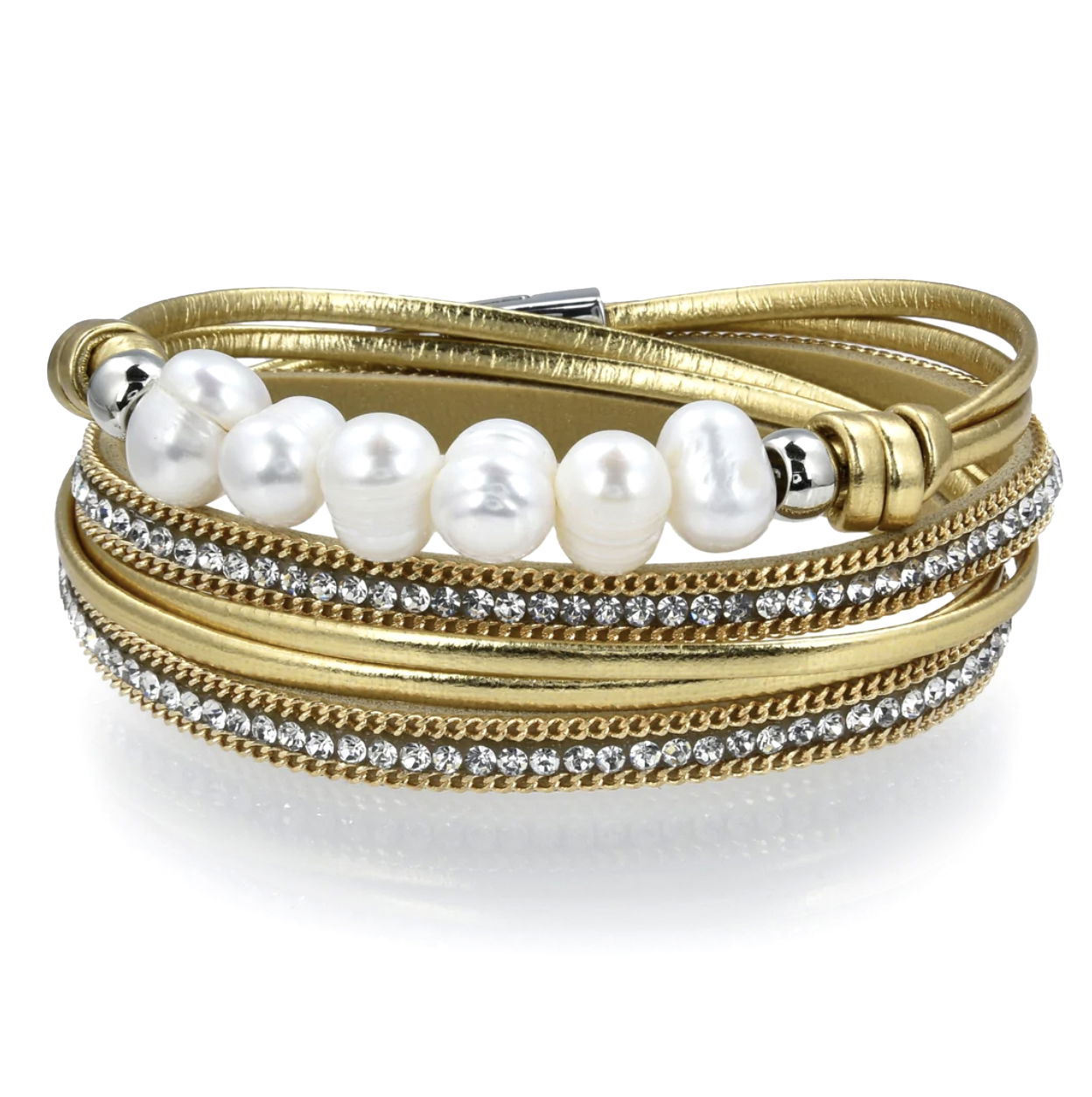 Double Wrap Pearl Bracelet - Gold with Magnetic Clasp