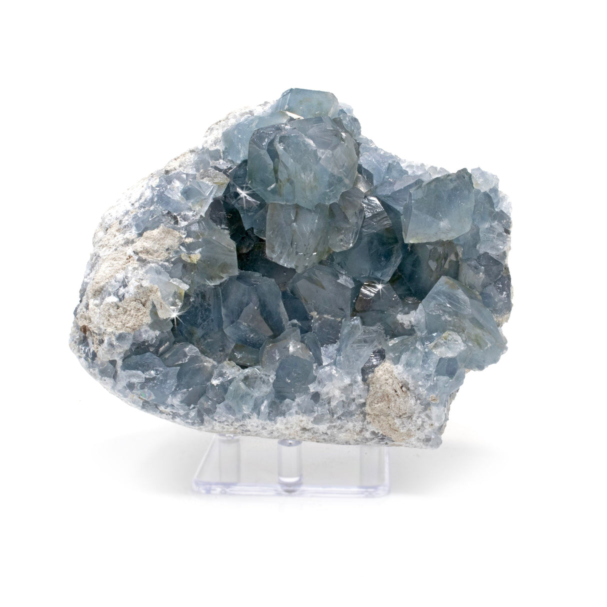 Celestine Specimen with Orange Hue on Lucite Stand