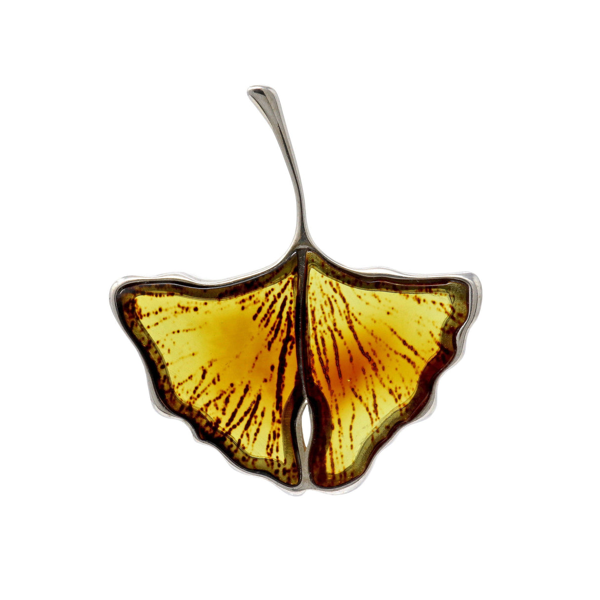Carved Amber Fan-shaped Leaf Pendant - Cognac & Honey