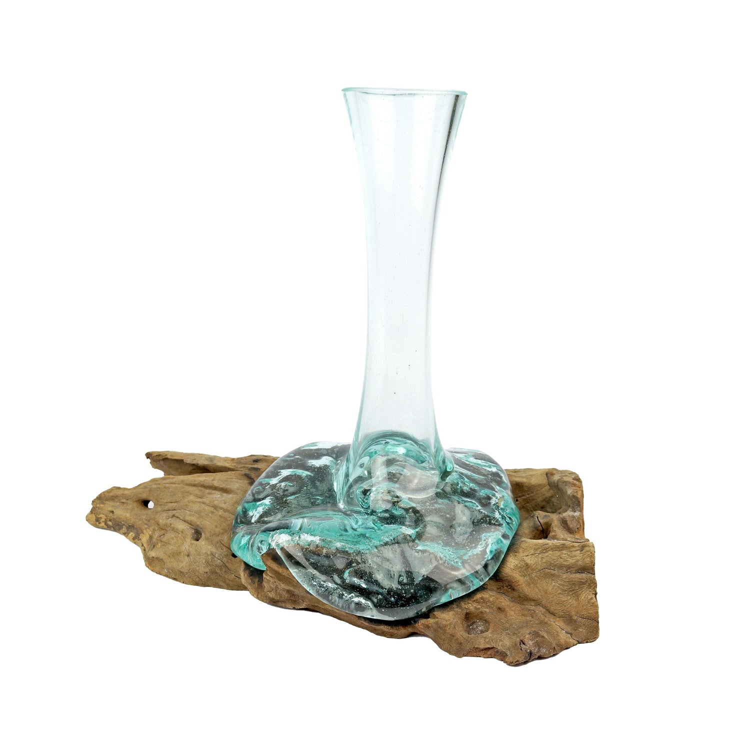 Glass Vase Melted Over Wood Log - Elongated