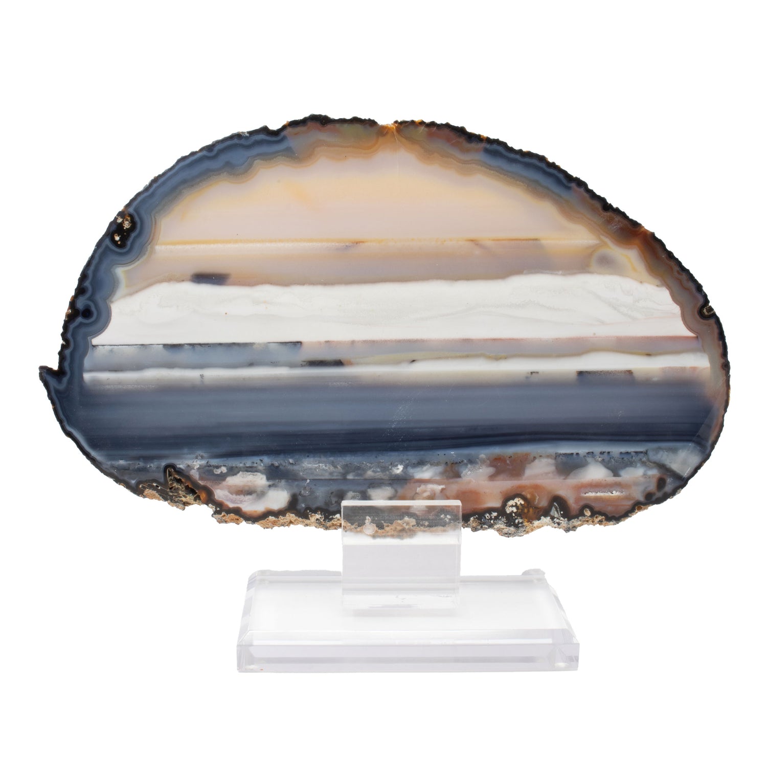 Scenic Agate Slice on Acrylic Screw Stand - Blue Waters with Vanilla Skies