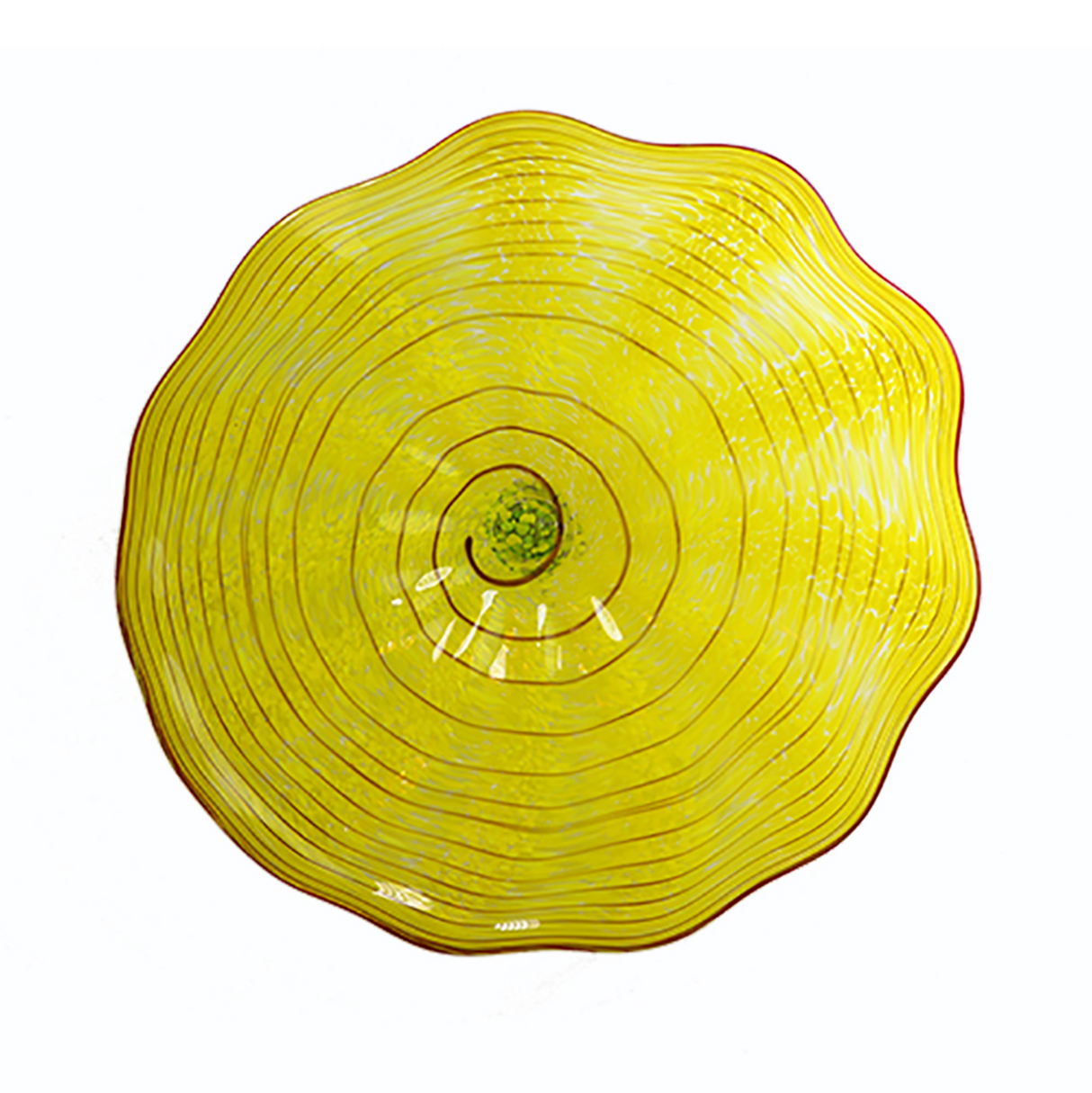 Wall Plate Medium- Yellow Swirl with Red Edge